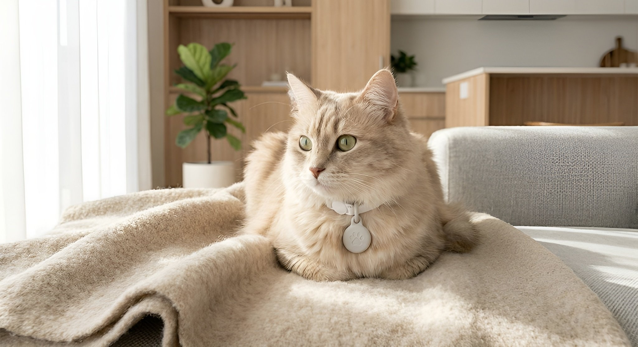 Cat comfortably wearing CatSense tag